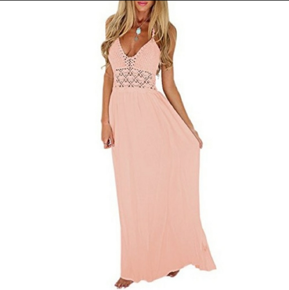 π©±πππ Peachy Pinkπ Crochet Beach Maxi Dress π - Picture 1 of 9